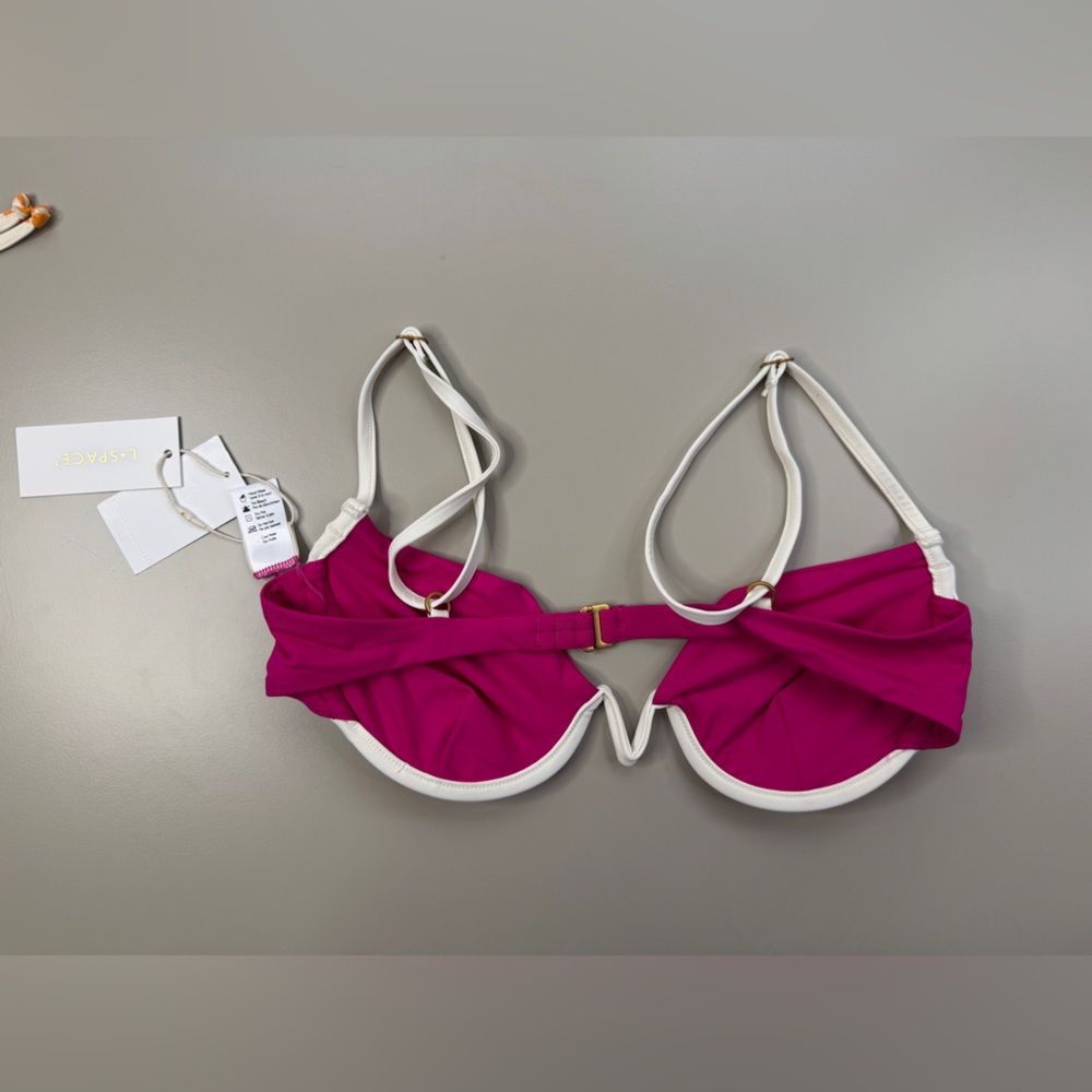 L*Space Nico Bikini Top XL Pink Underwire Bougainvillea & Cream Vacation Swim - Picture 10 of 11